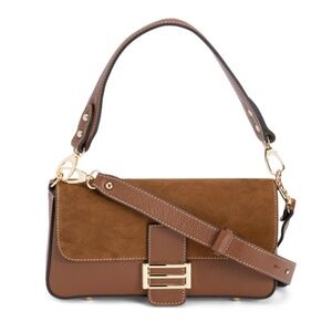 DIVINA FIRENZE Made In Italy Leather Baguette Handbag With Suede Flap